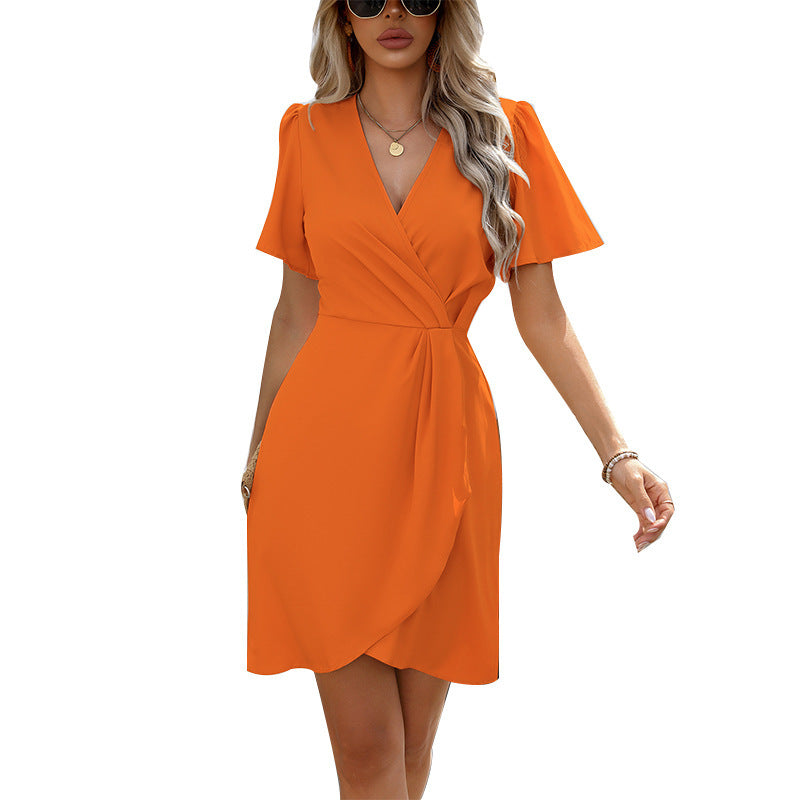  Short Wrap Dress with Flared Sleeves | A-Line Dresses