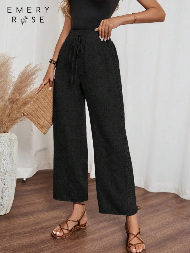 Lightweight Denim-Look Pants with Lace Accents for Women | Pants