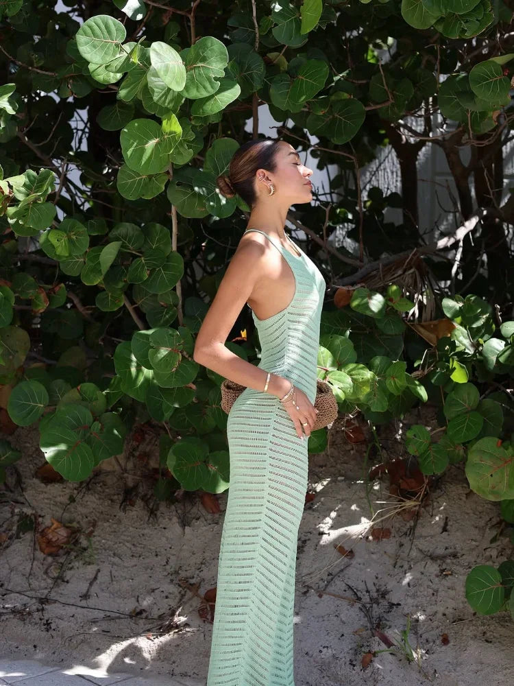 Beach Party Maxi Dress with Sheer Design | Knit Vacation Dresses