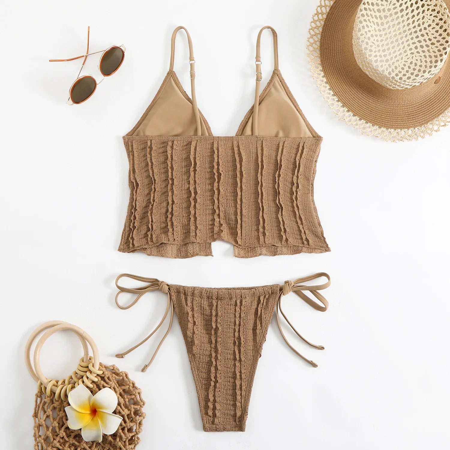 Ribbed Lace-Accent Tankini Swimwear for Beach Days | Bikinis