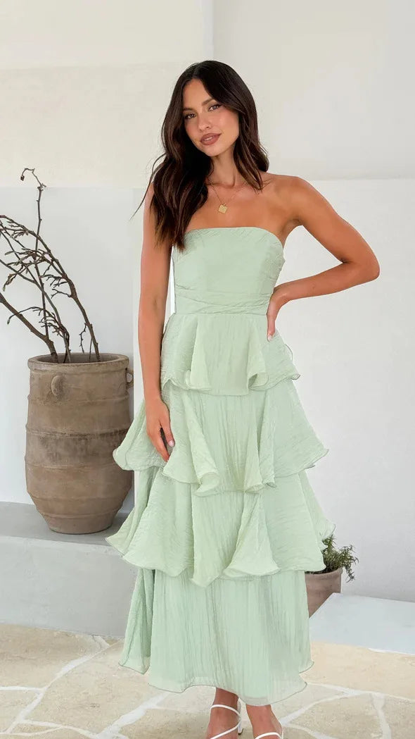 Bridal Shower Light Blue Flowy Tiered Dress in Chiffon | Elegant Dresses