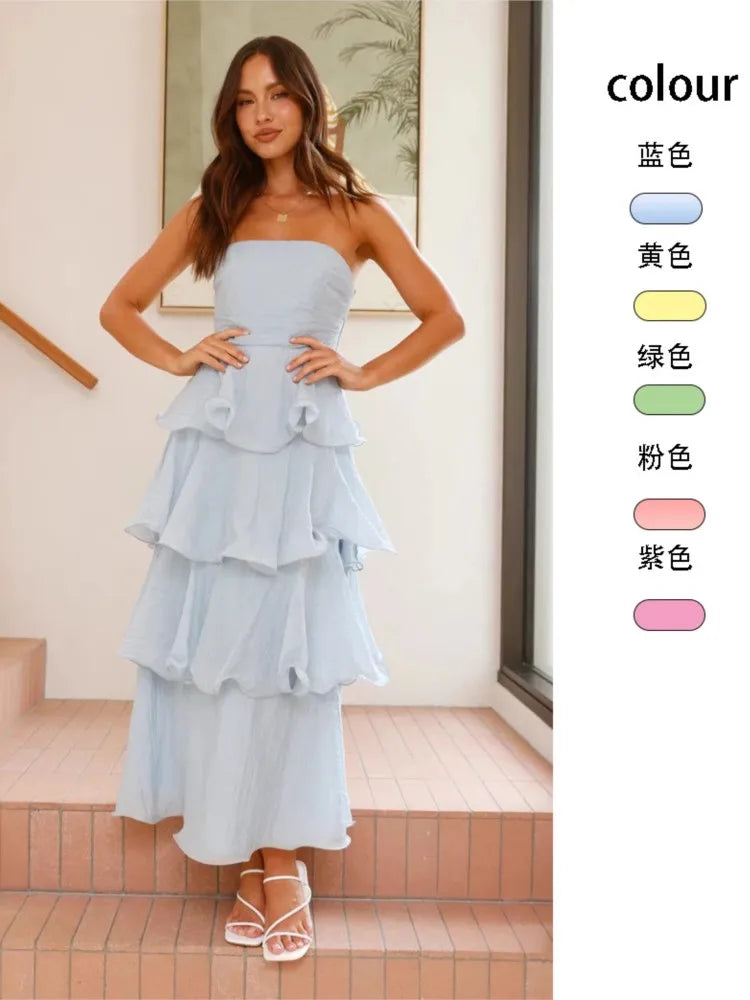 Bridal Shower Light Blue Flowy Tiered Dress in Chiffon | Elegant Dresses