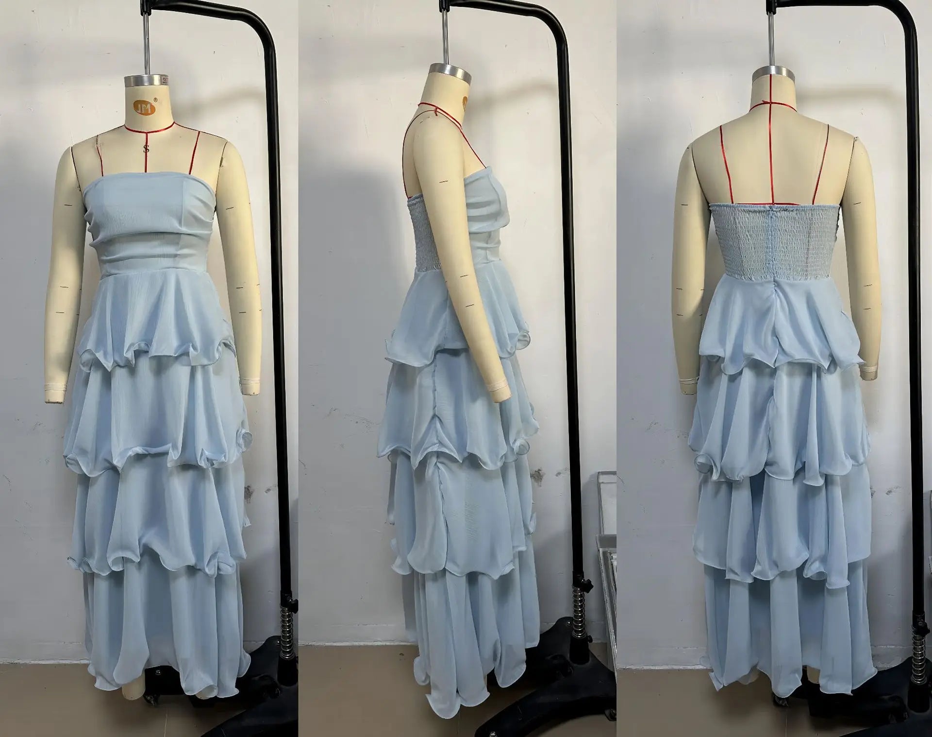 Bridal Shower Light Blue Flowy Tiered Dress in Chiffon | Elegant Dresses