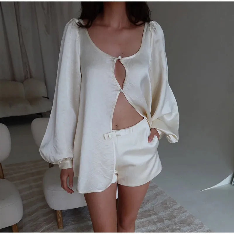 Satin Blouse & Shorts Set for Women | Shorts Sets