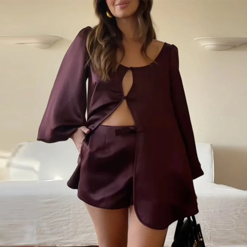 Satin Blouse & Shorts Set for Women | Shorts Sets