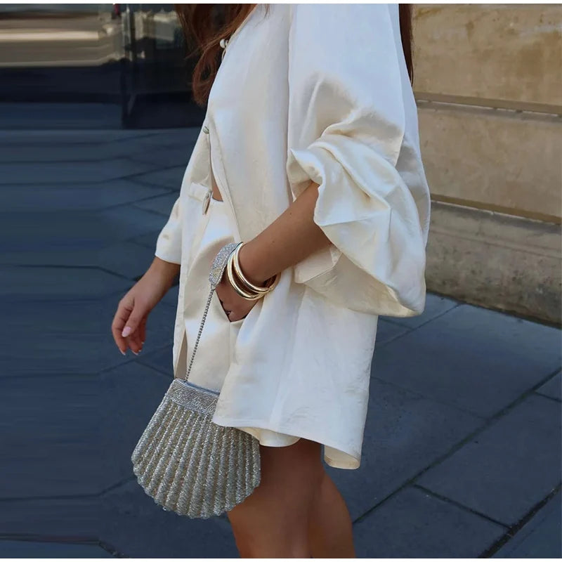 Satin Blouse & Shorts Set for Women | Shorts Sets
