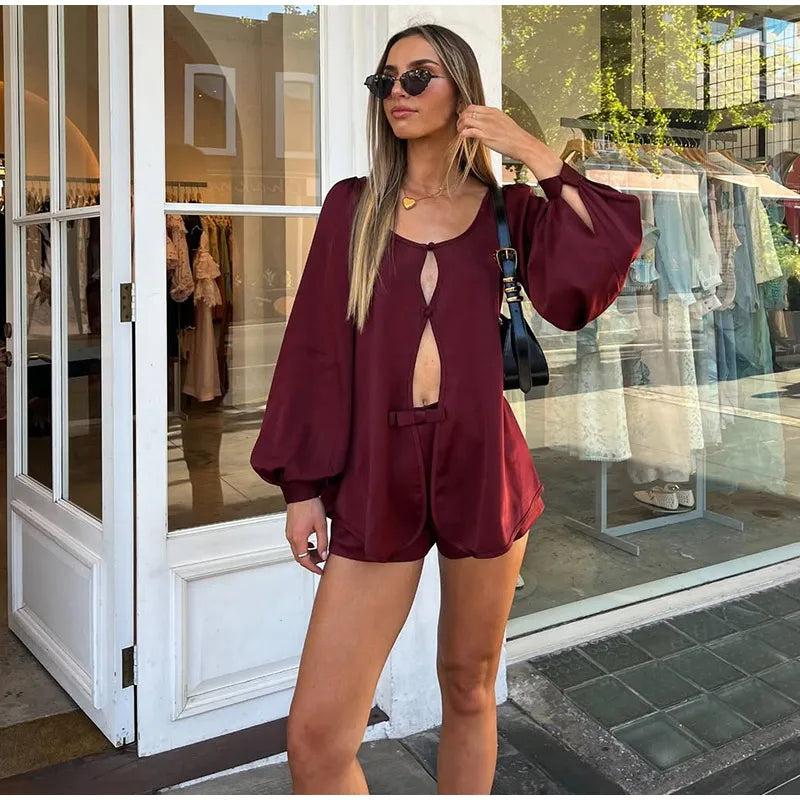 Satin Blouse & Shorts Set for Women | Shorts Sets