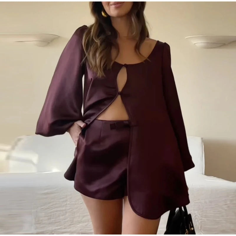 Satin Blouse & Shorts Set for Women | Shorts Sets