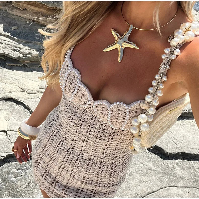 Handcrafted Crochet Beach Dress with Pearls | Beach Dresses