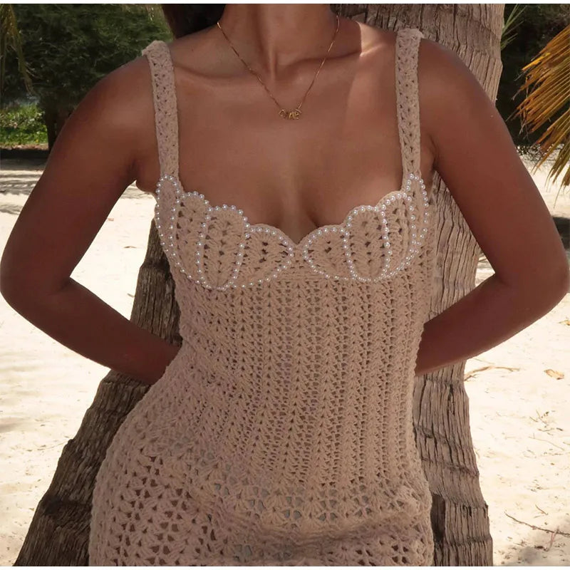 Handcrafted Crochet Beach Dress with Pearls | Beach Dresses