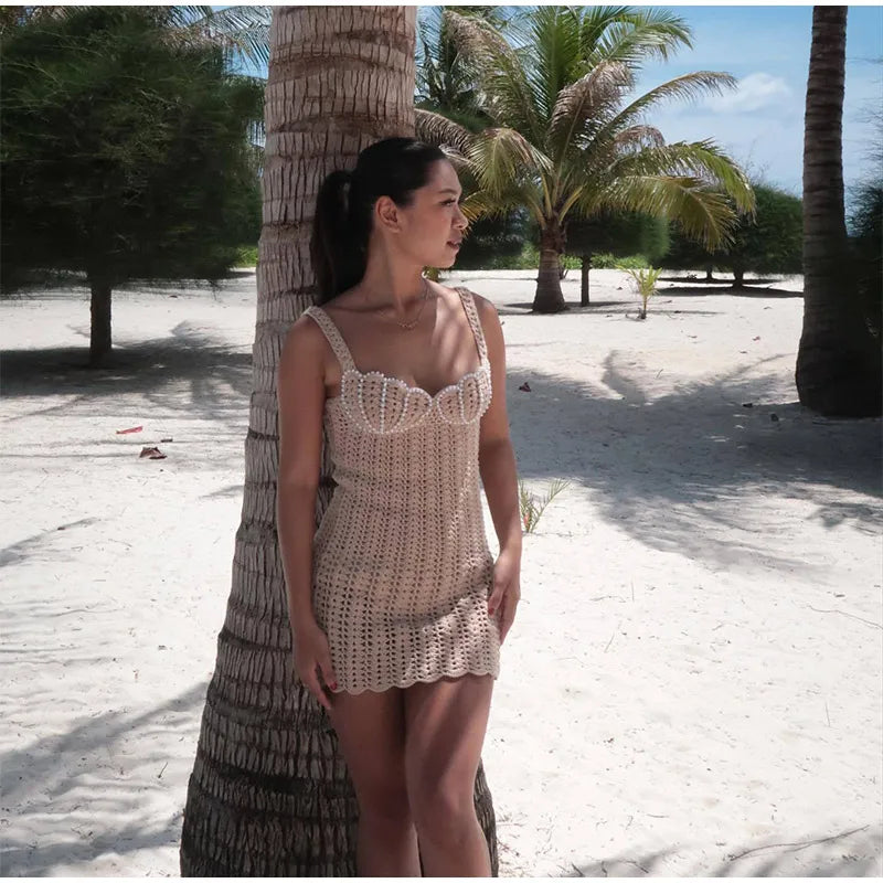 Handcrafted Crochet Beach Dress with Pearls | Beach Dresses