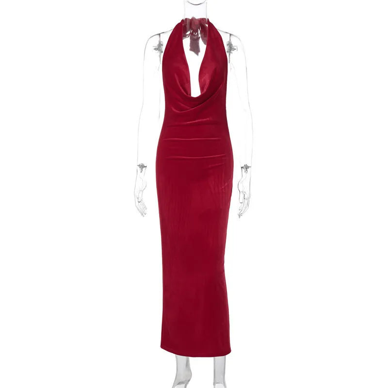 Velvet Cowl Halter Dress for Formal Occasions | Elegant Dresses