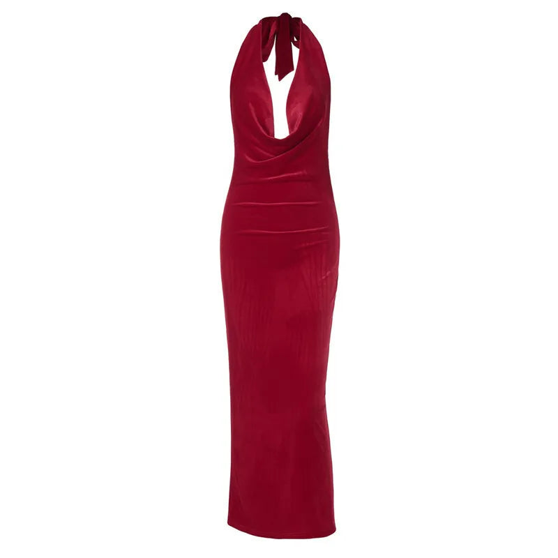 Velvet Cowl Halter Dress for Formal Occasions | Elegant Dresses