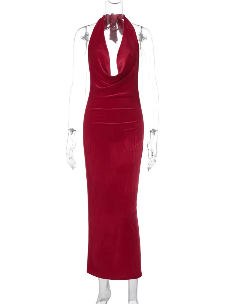 Velvet Cowl Halter Dress for Formal Occasions | Elegant Dresses