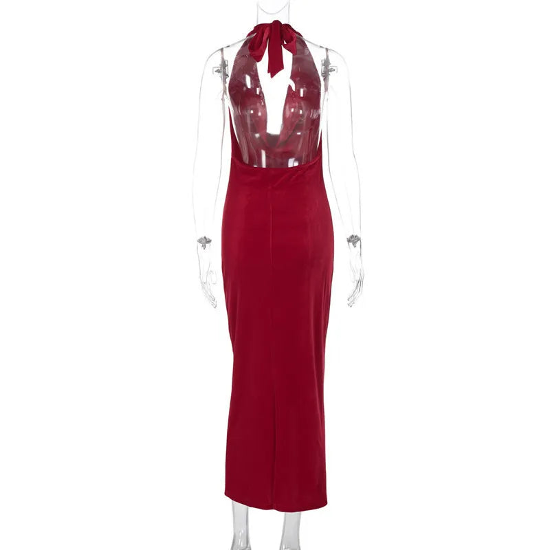 Velvet Cowl Halter Dress for Formal Occasions | Elegant Dresses