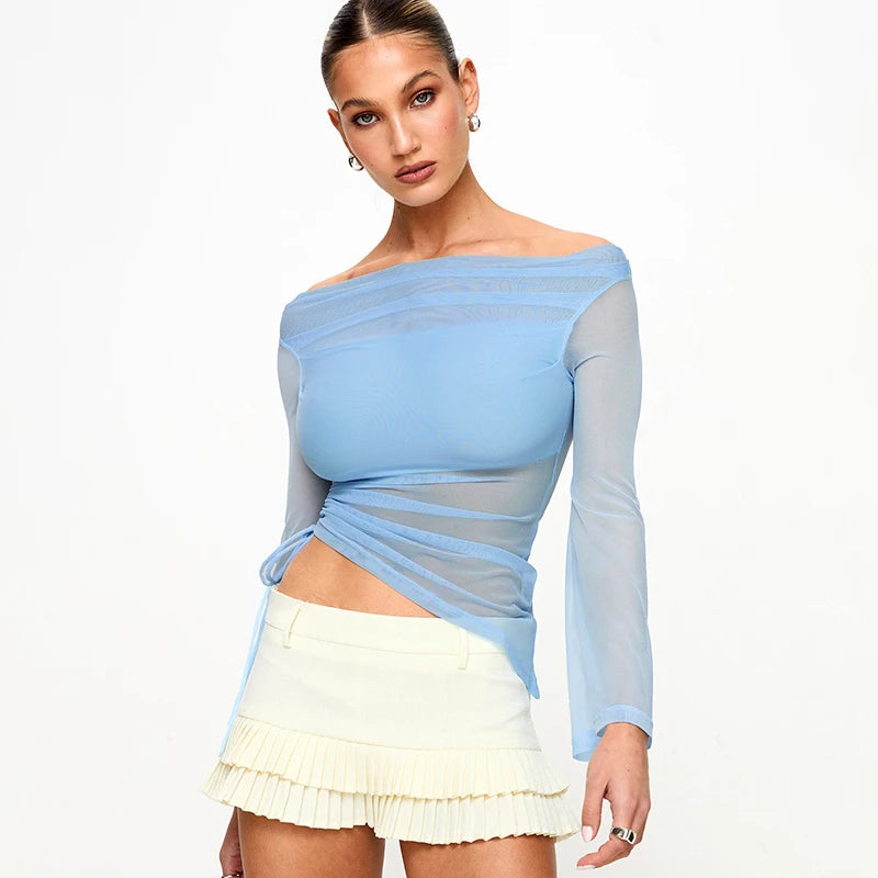 Blue Asymmetrical Mesh Blouse for Every Occasion | Mesh Tops