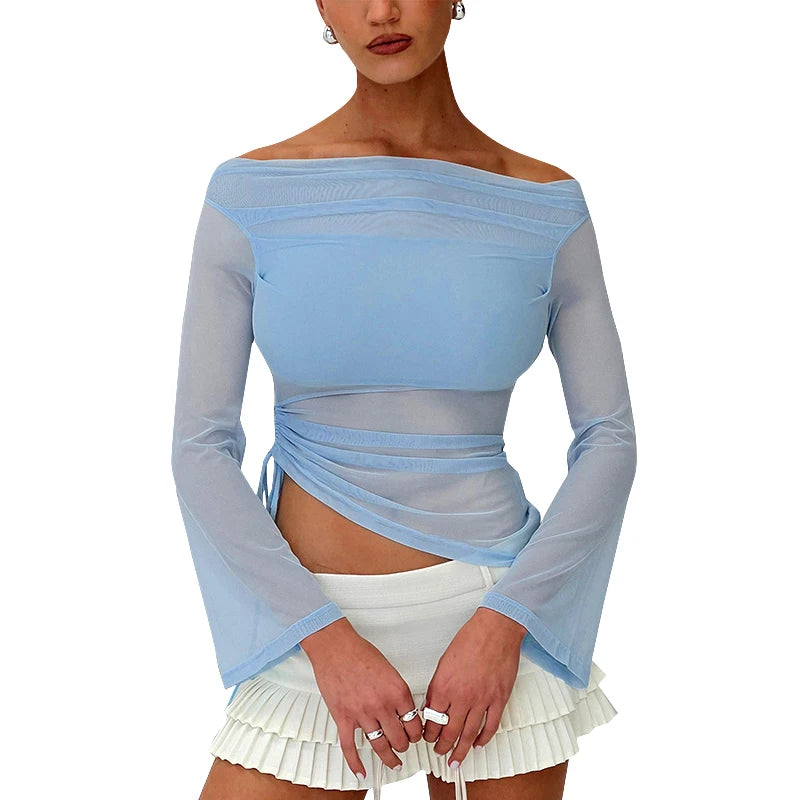 Blue Asymmetrical Mesh Blouse for Every Occasion | Mesh Tops