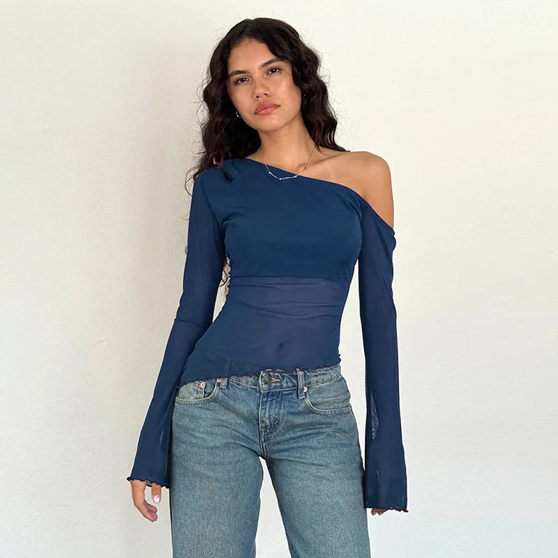 Asymmetrical Blouse with Lined Bust | Mesh Tops