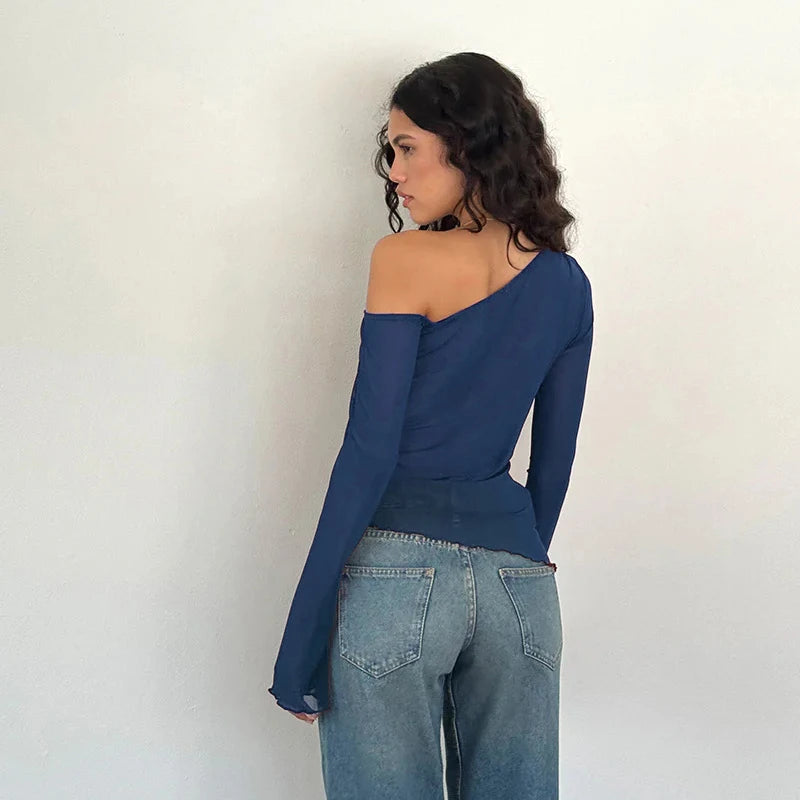 Asymmetrical Blouse with Lined Bust | Mesh Tops