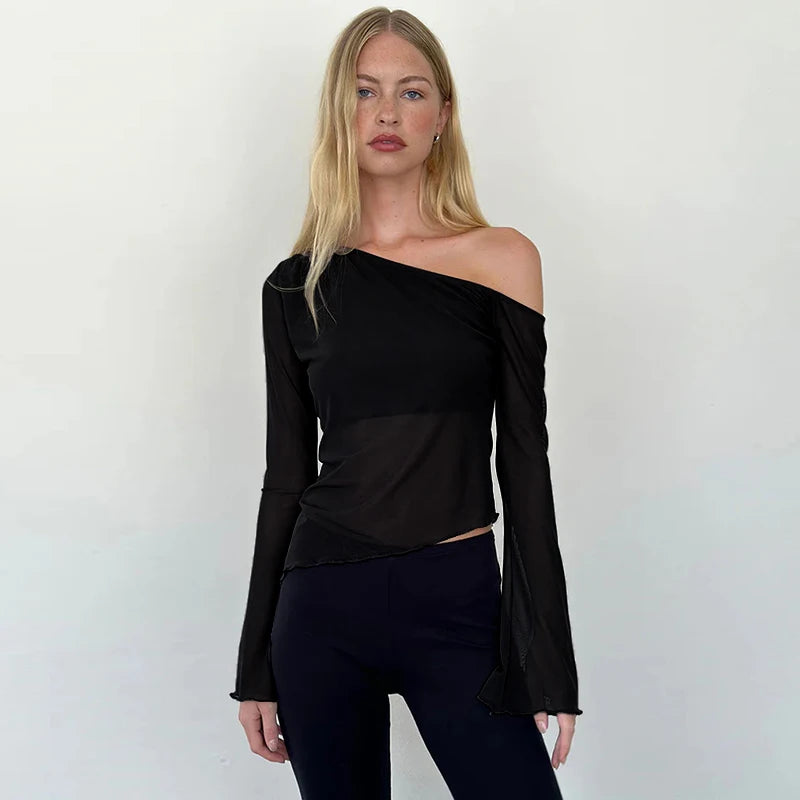 Asymmetrical Blouse with Lined Bust | Mesh Tops