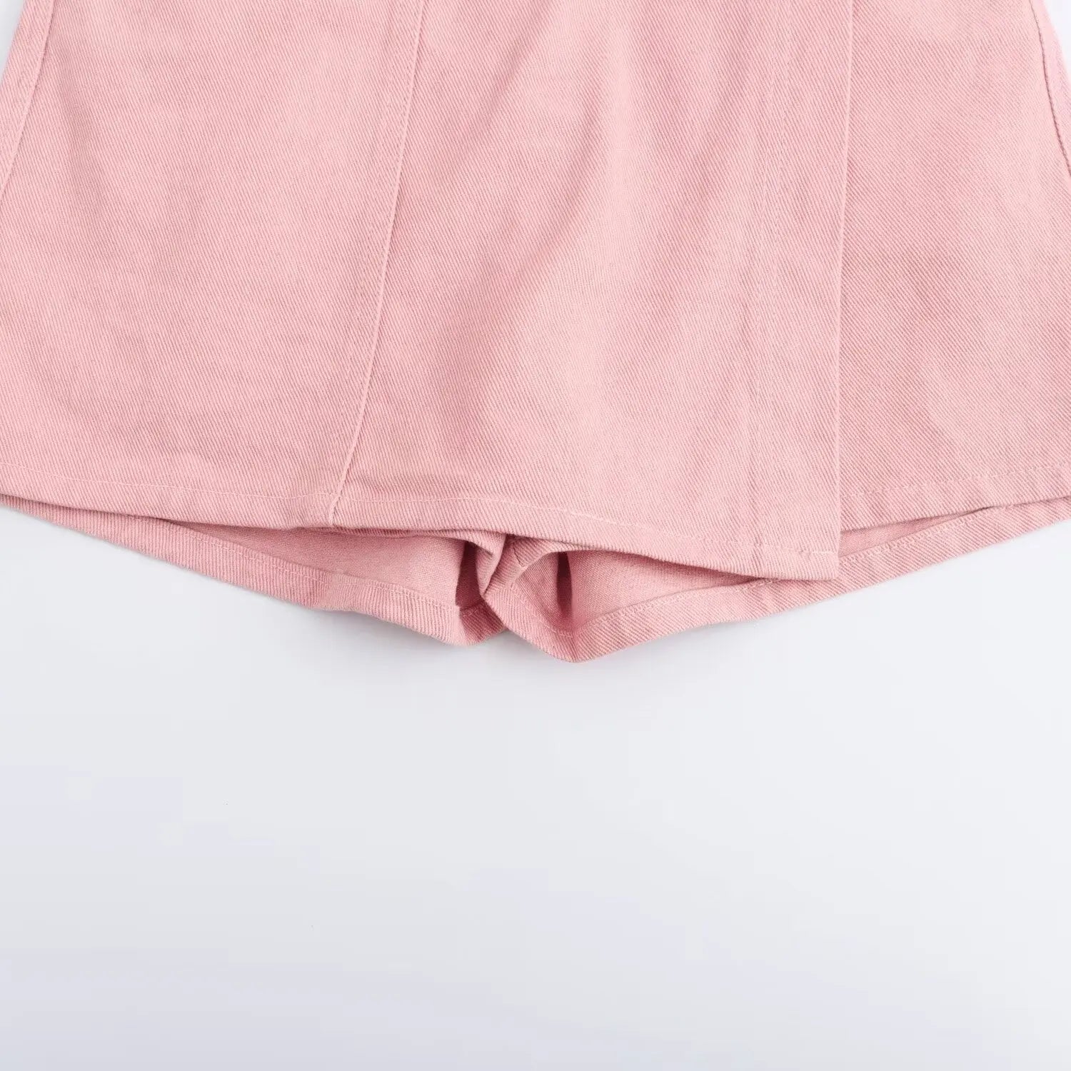Women's Casual Denim-Style Outfit Set with Shirt and Skirt | Shorts Sets
