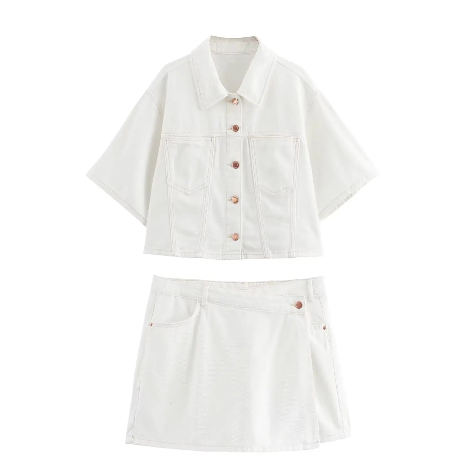 Women's Casual Denim-Style Outfit Set with Shirt and Skirt | Shorts Sets