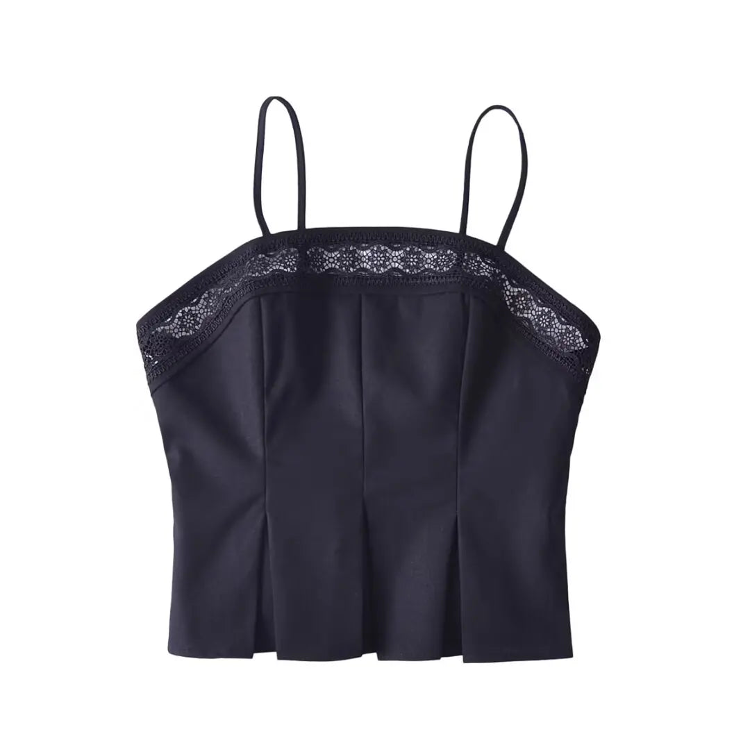 Sleeveless Cami with Lace Accents in Black | Cami Tops