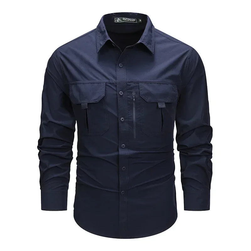 Casual Men's Utility Shirt with Buttoned Pockets