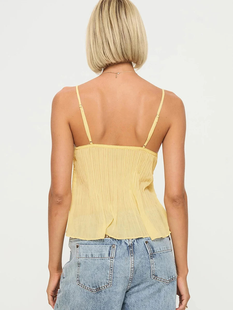 Lace-Accented Yellow Camisole Top - Ideal for Casual Days | Cami Tops