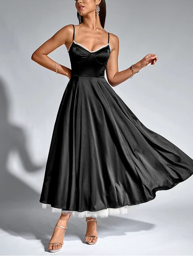 Elegant Satin Tea-Length Evening Dress