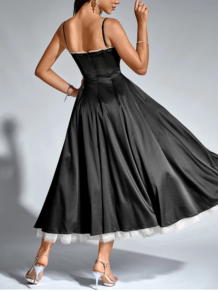 Elegant Satin Tea-Length Evening Dress | Elegant Dresses