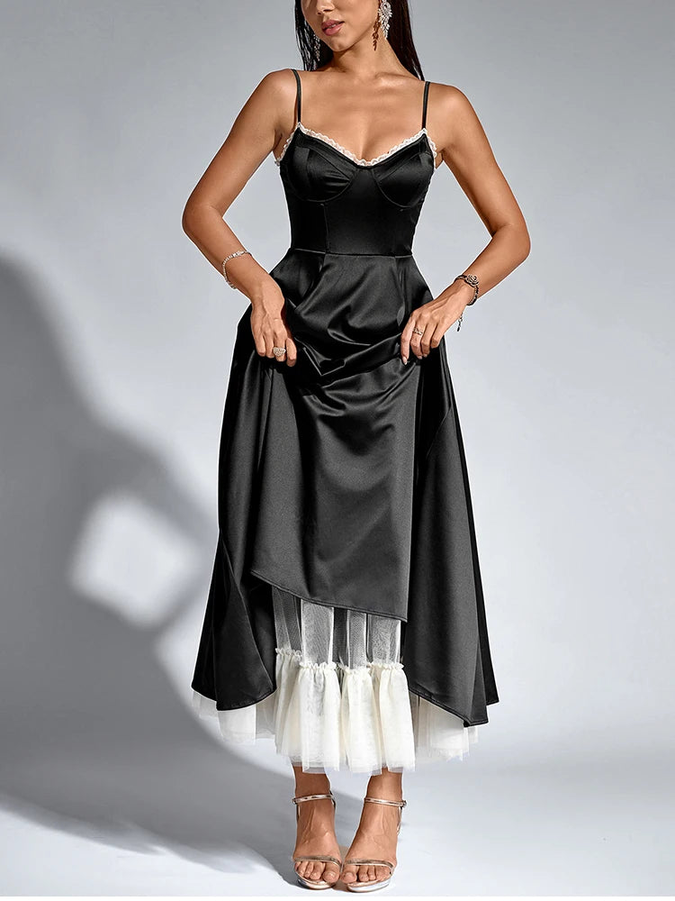 Elegant Satin Tea-Length Evening Dress | Elegant Dresses