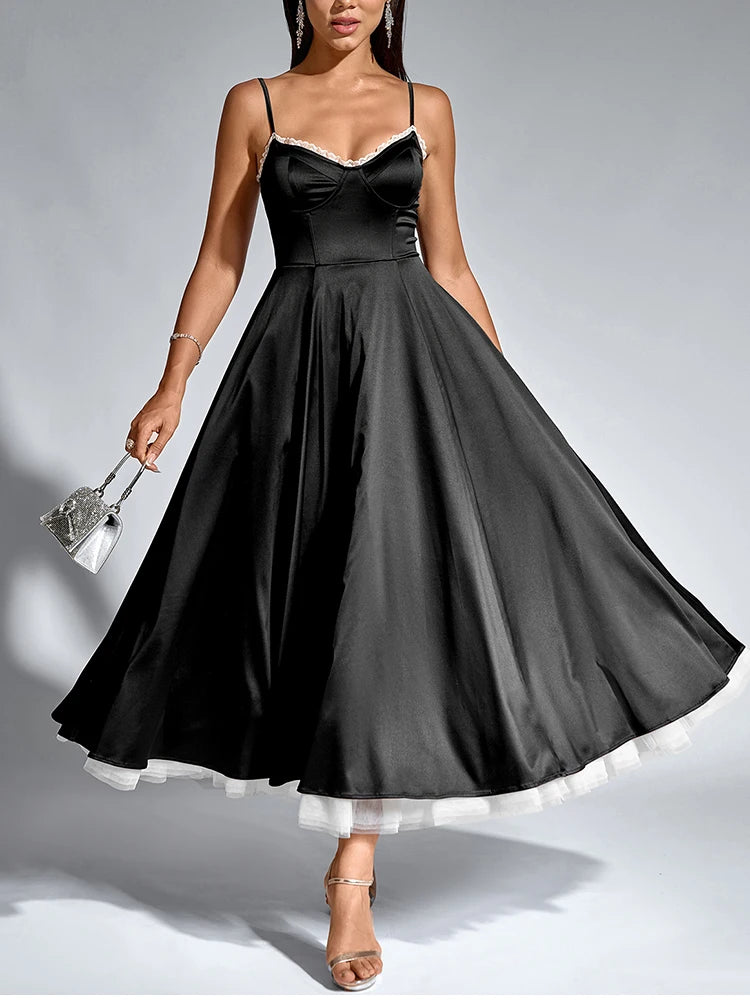 Elegant Satin Tea-Length Evening Dress | Elegant Dresses