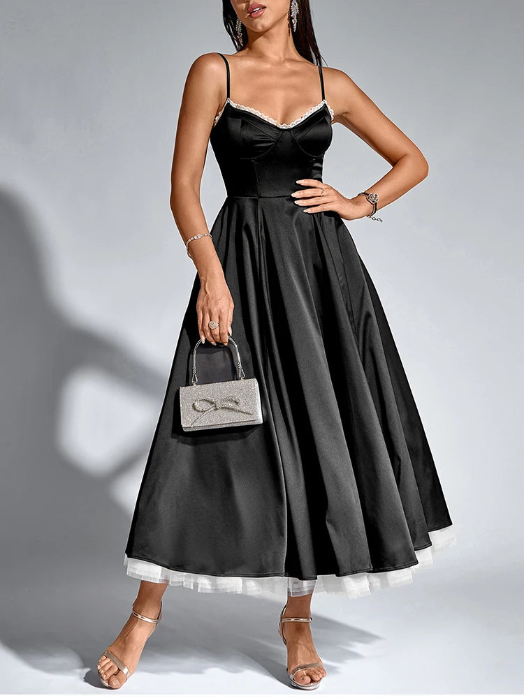 Elegant Satin Tea-Length Evening Dress | Elegant Dresses