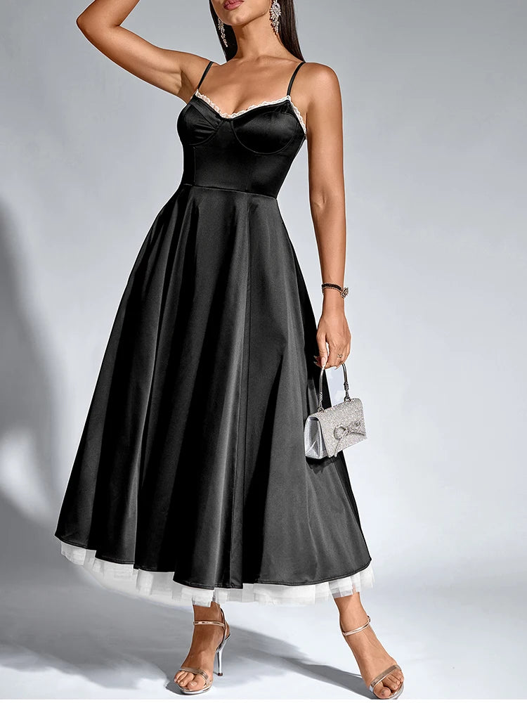 Elegant Satin Tea-Length Evening Dress | Elegant Dresses