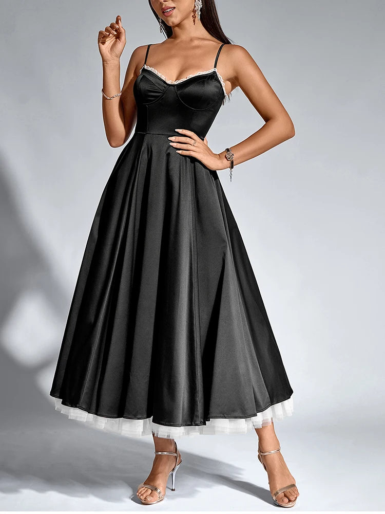 Elegant Satin Tea-Length Evening Dress | Elegant Dresses