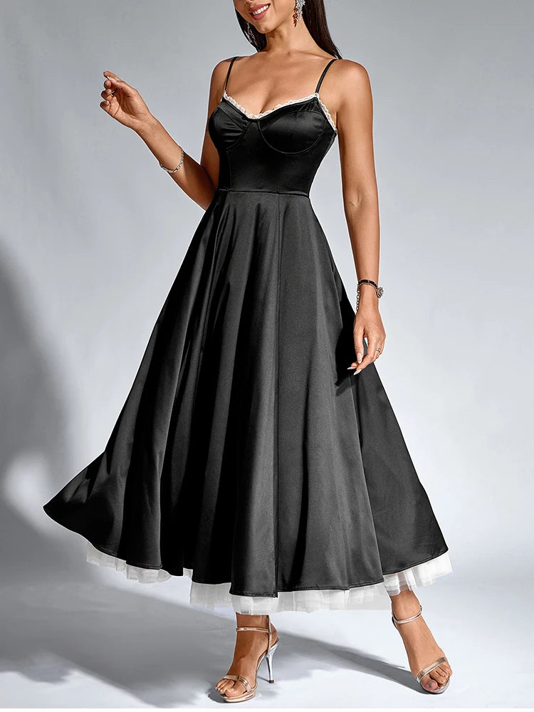 Elegant Satin Tea-Length Evening Dress | Elegant Dresses