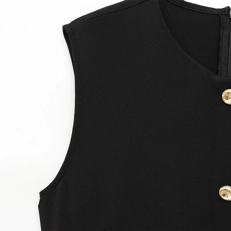 Sleeveless Business Dress with Pockets | Buttoned Dresses