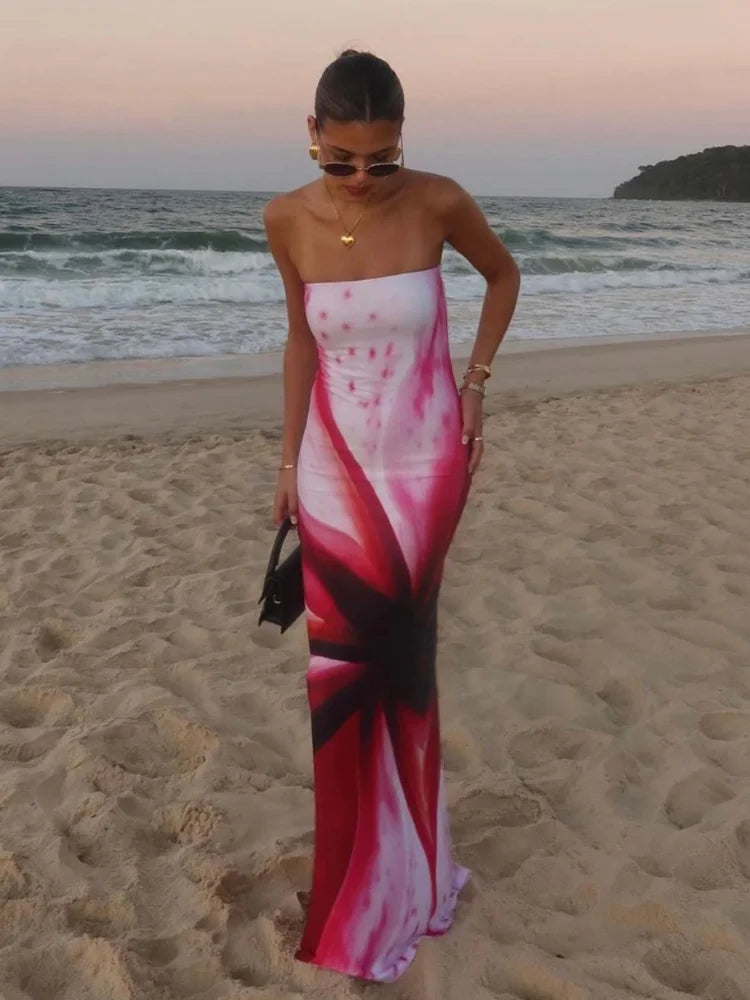 Watercolor Print Maxi Dress for Summer Evenings | Vacation Party Dresses