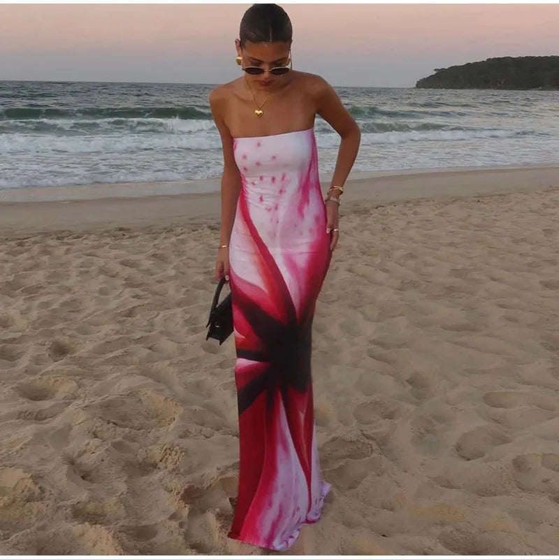 Watercolor Print Maxi Dress for Summer Evenings | Vacation Party Dresses