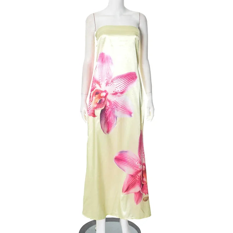 Satin Elegant Floral Sheath Dress for Vacation and Events | Party Dresses