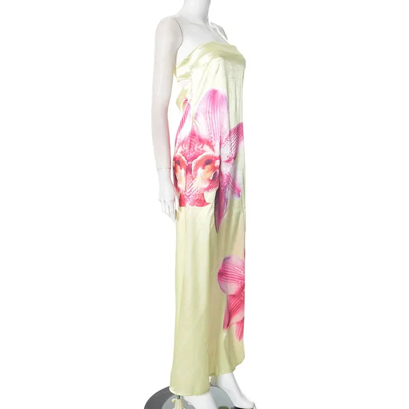 Satin Elegant Floral Sheath Dress for Vacation and Events | Party Dresses