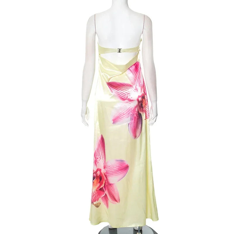 Satin Elegant Floral Sheath Dress for Vacation and Events | Party Dresses