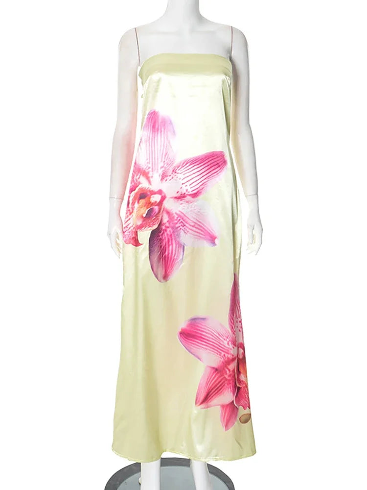 Satin Elegant Floral Sheath Dress for Vacation and Events | Party Dresses