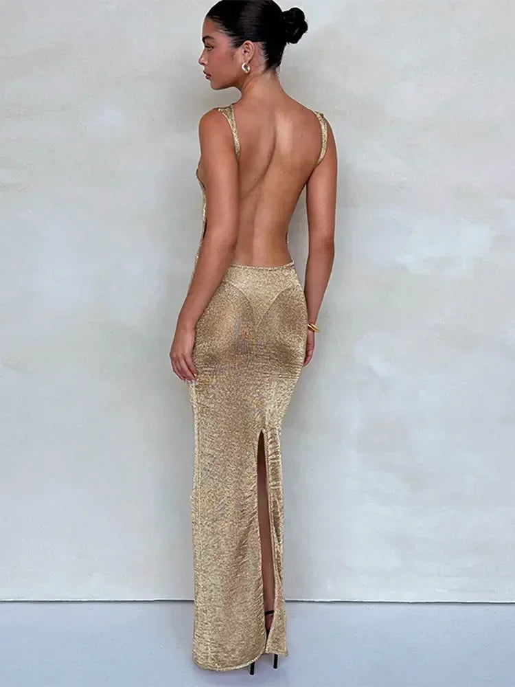 Backless Boat Neck Evening Dress in Sparkle Knit | Elegant Dresses