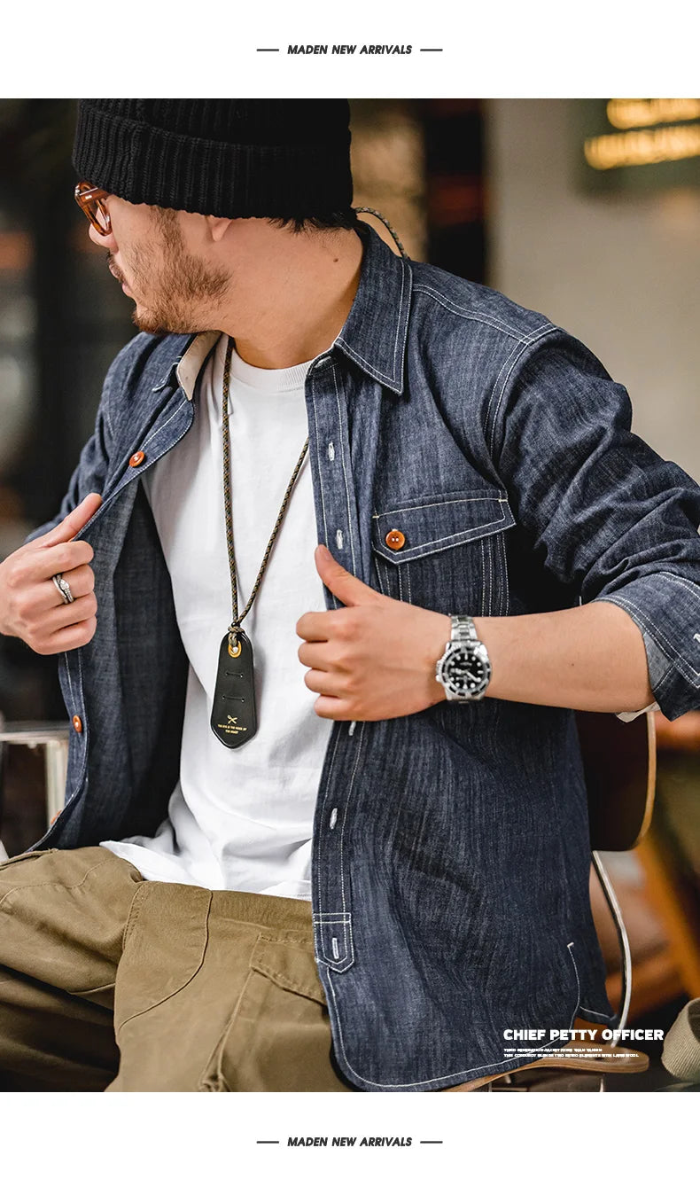 Men's Rugged Denim CPO Shirt - Essential Casual Wear | Denim Shirts