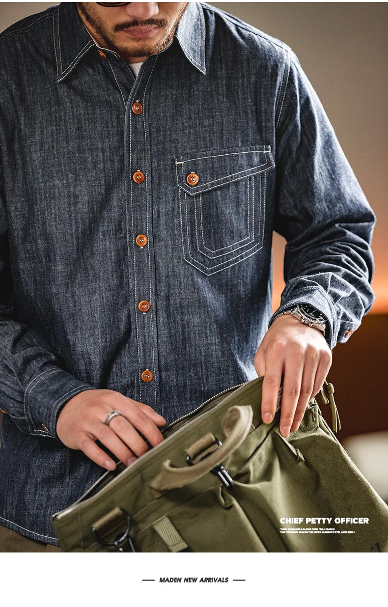 Men's Rugged Denim CPO Shirt - Essential Casual Wear | Denim Shirts