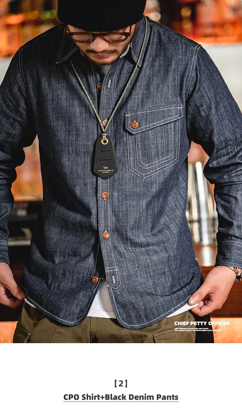 Men's Rugged Denim CPO Shirt - Essential Casual Wear | Denim Shirts