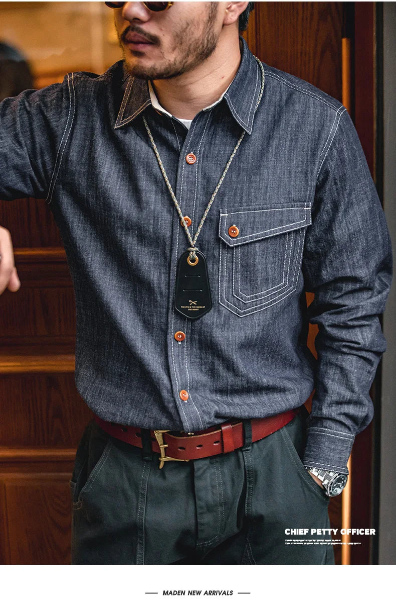 Men's Rugged Denim CPO Shirt - Essential Casual Wear | Denim Shirts