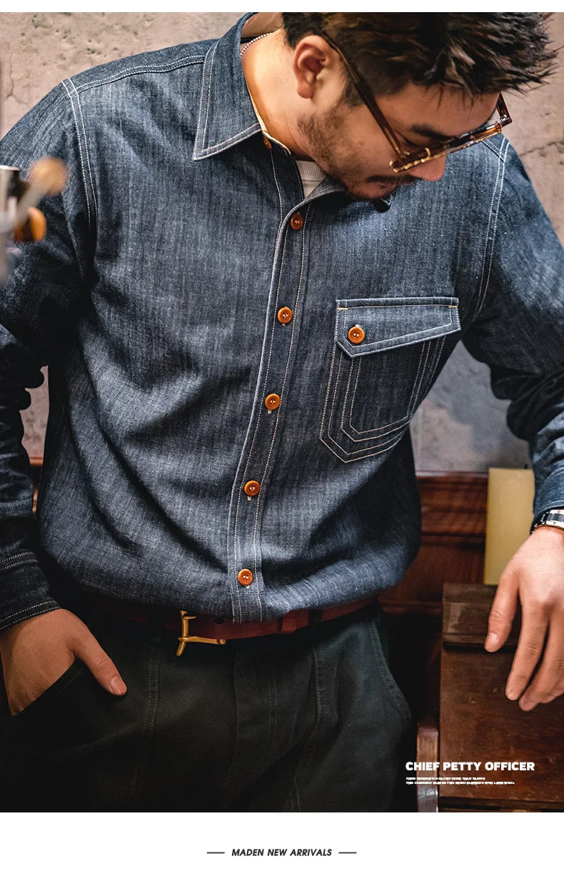 Men's Rugged Denim CPO Shirt - Essential Casual Wear | Denim Shirts